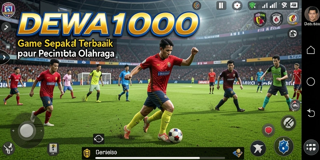 Screenshot DEWA1000 menunjukkan momen seru saat pertandingan sepak bola.