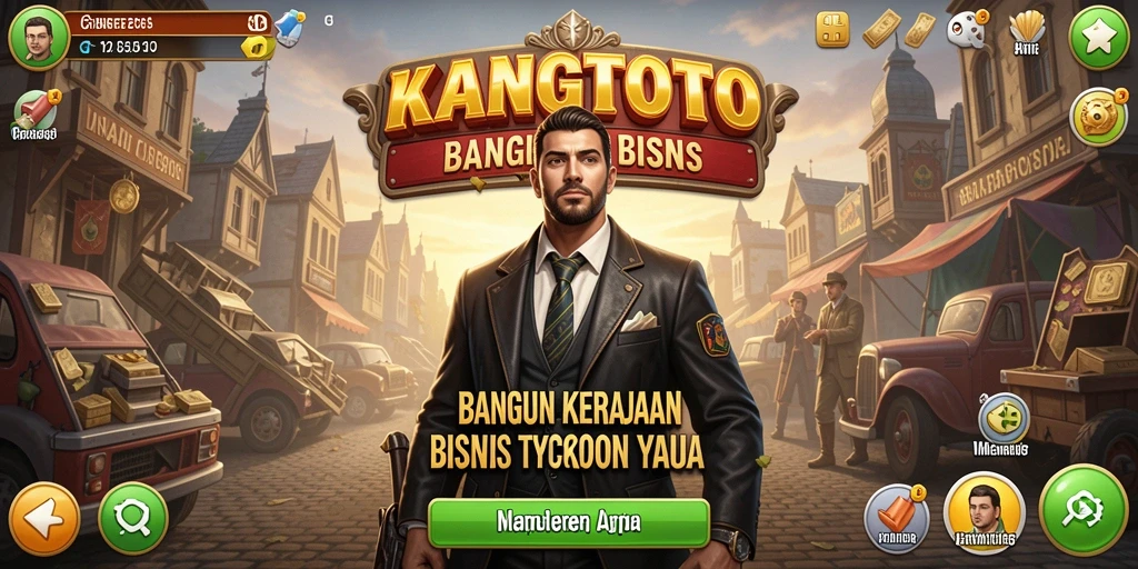 Tampilan gameplay KANGTOTO yang menggambarkan pengelolaan bisnis.