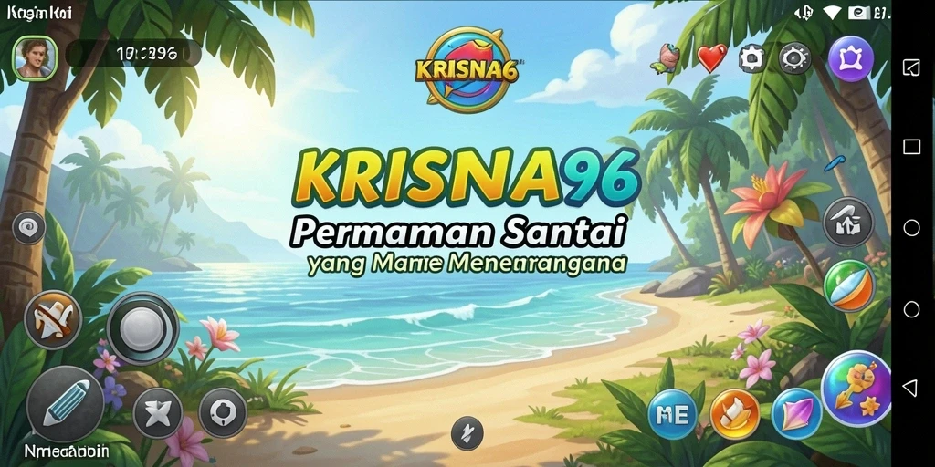Tampilan gameplay KRISNA96 yang ceria dan penuh warna.