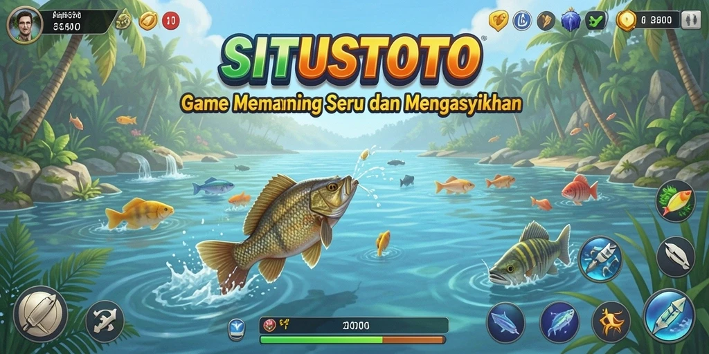 Screenshot utama SITUSTOTO menunjukkan gameplay memancing yang seru dan menarik.